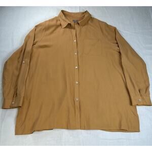 J Jill Orange 100% Silk Button Down Collared Shirt - Women's Size XL